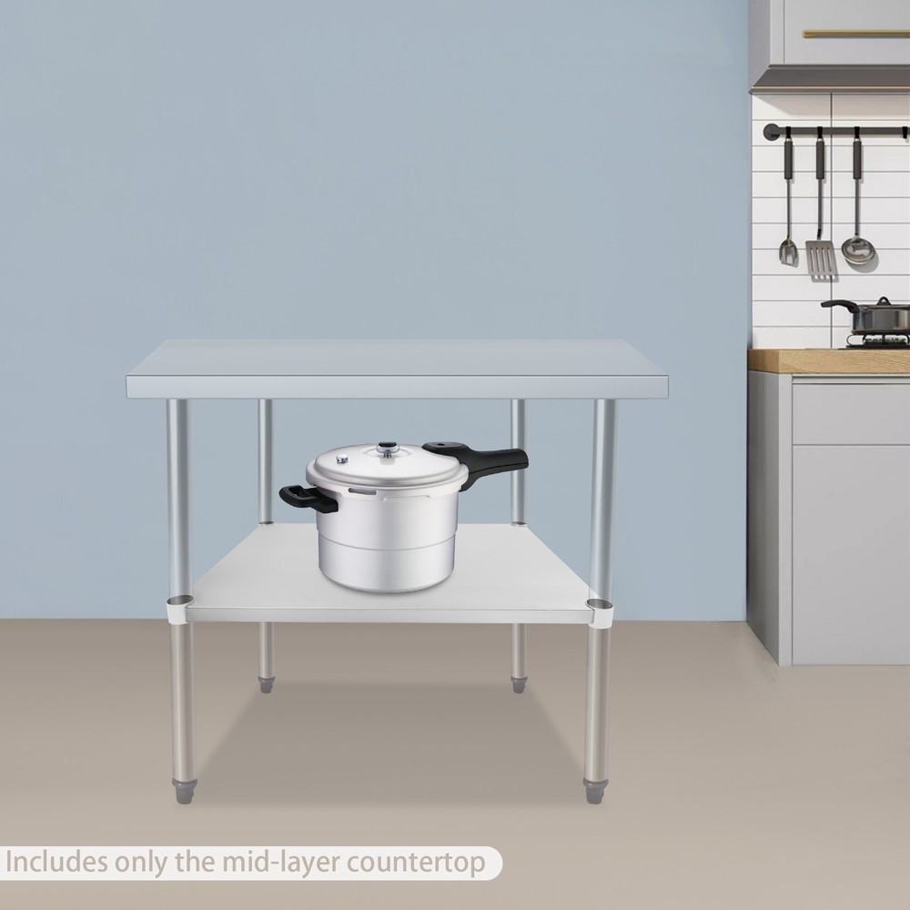 Stainless Steel Adjustable Workbench Tabletop (67.9x55cm) with Middle/Lower Lay