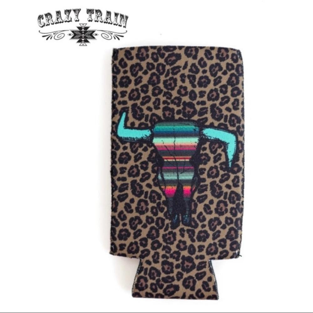 Crazy Train Koozie - TALL Leopard & Bull skull NEW