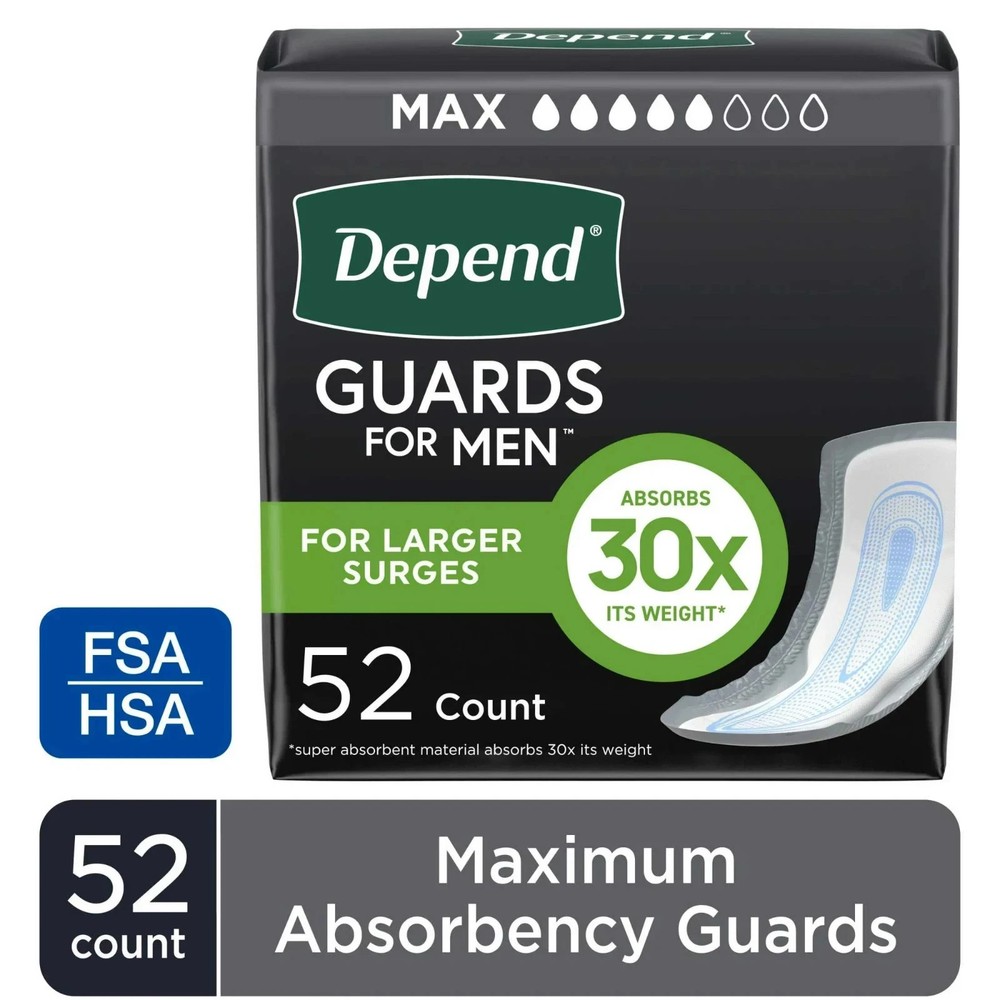Depend Incontinence Guards for Men, Maximum, 52 Count