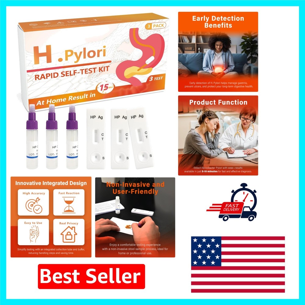 99.9% Accurate H. Pylori Antigen  - Non-Invasive Home Testing Kit - 3 Count