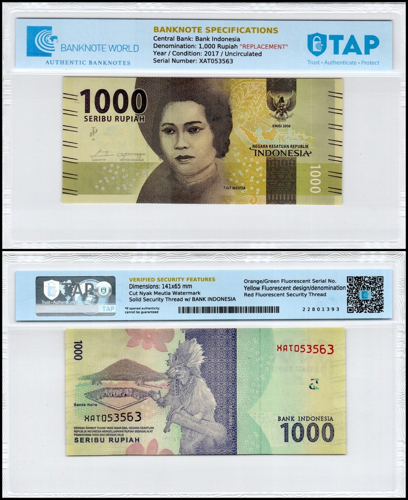 Indonesia 1000 Rupiah, 2017, P-154bz, UNC, Replacement, Authenticated