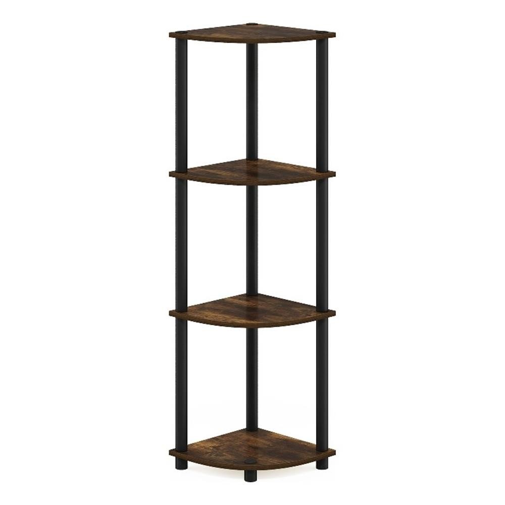 Pemberly Row 4-Tier Corner Display Rack Multipurpose in Amber Pine/Black