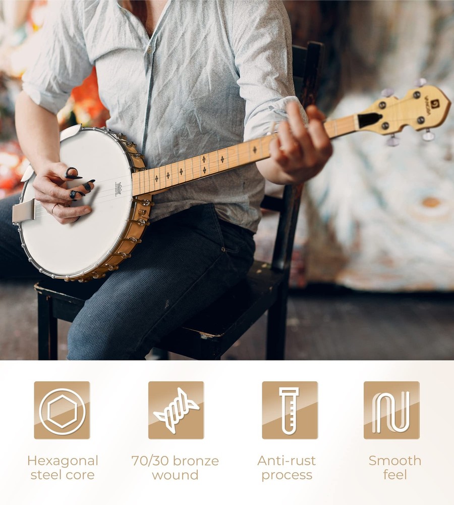 Vangoa Banjo Strings, Vacuum-sealed Packaging Duable String Set, Silver