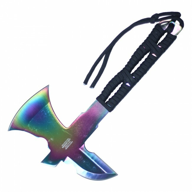 Mini Throwing Axe | 8" Overall Full Tang Rainbow Blade Cord-Wrap Handle Tomahawk