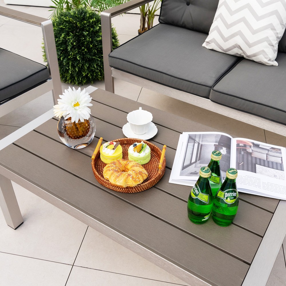 Patio Aluminum Coffee Table Outdoor Rectangular Cocktail Accent Table Garden