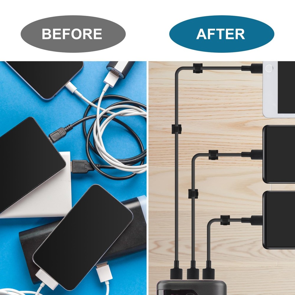 LinkDocs 30 Adhesive Cable Clips - Cable Management for Car Office Home