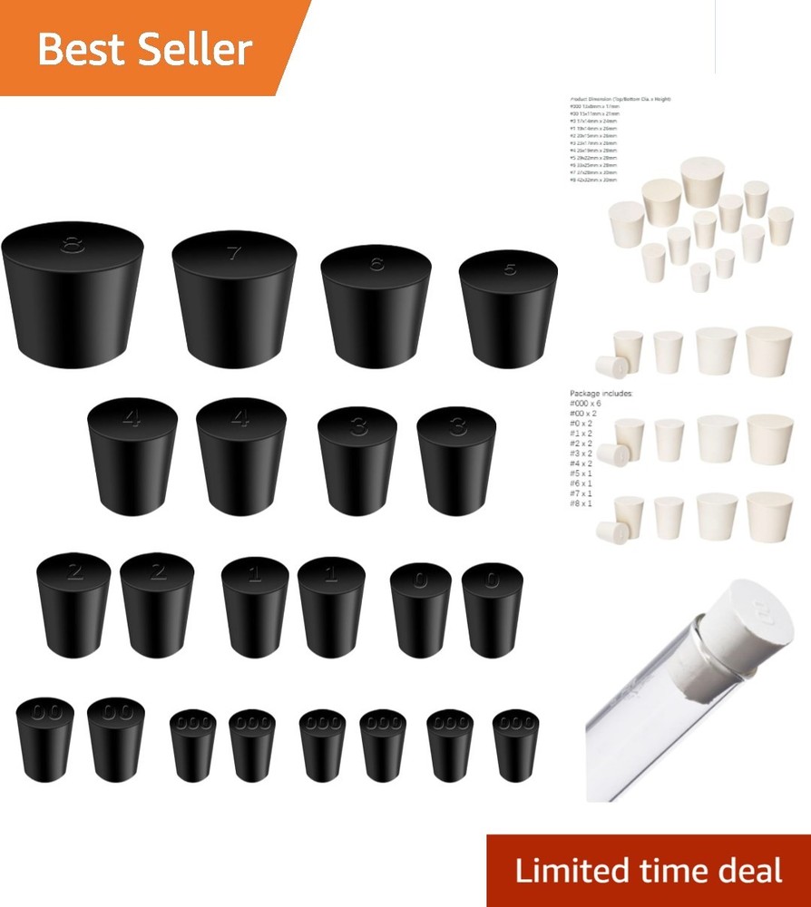 Assorted Sizes Solid Rubber Stoppers - 22-Piece Set for Lab & Household Use