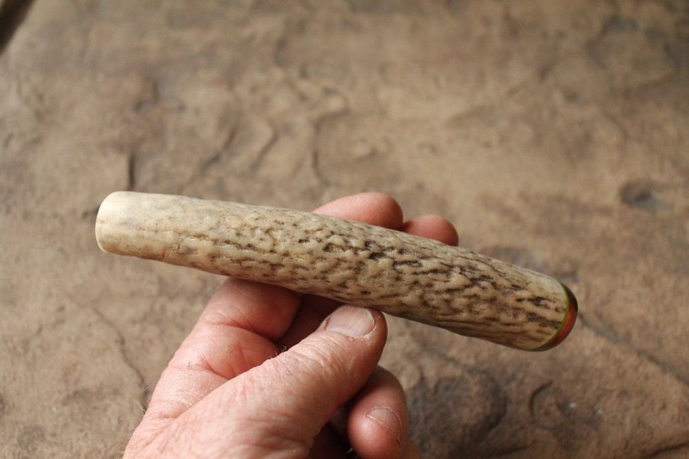 Elk antler knife handle ~ stabilized box elder burl ~ Flintknapping supply tool