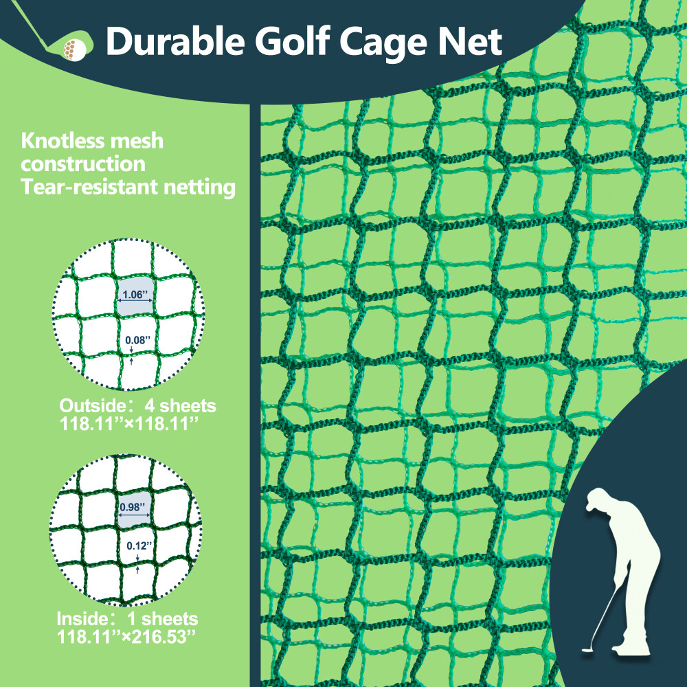 10FTX10FT Golf Practice Net Cage Metal Frame Hitting Net Kit Training Simulators