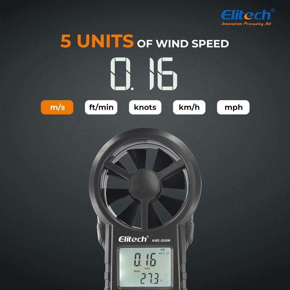 ANE-200W Bluetooth Anemometer, Digital Wind Speed Meter w Temperature & USB Data