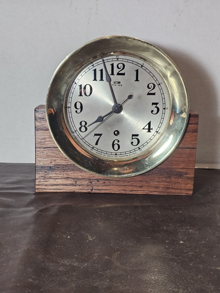 Vintage Seth Thomas Brass Ship's Clock with Stand, Working