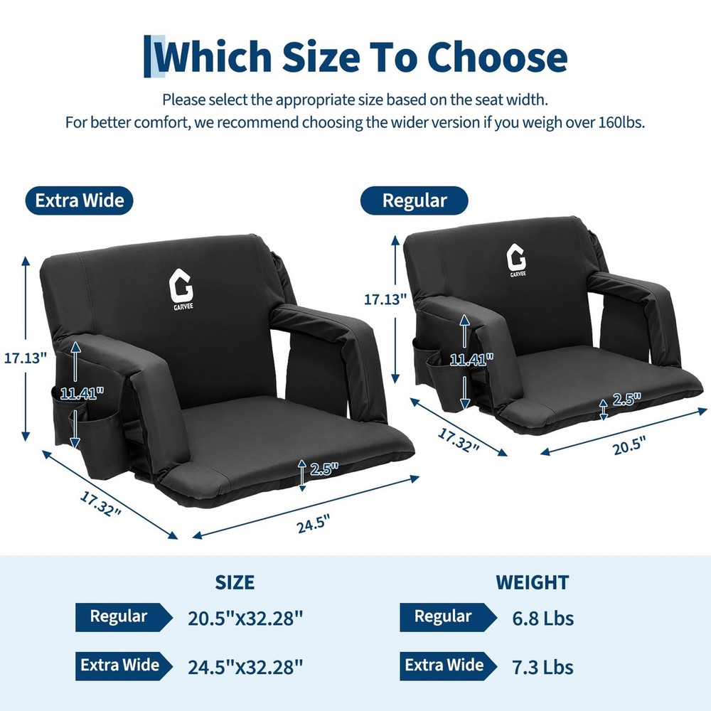 2-Pack 20" Wide Stadium Seat, Folding Bleacher Chairs w/ Adjustable Back Support