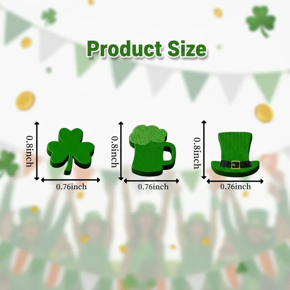 60 PCS St. Patrick's Day Mini Wooden Flatback Decorations, Double-Sided Green