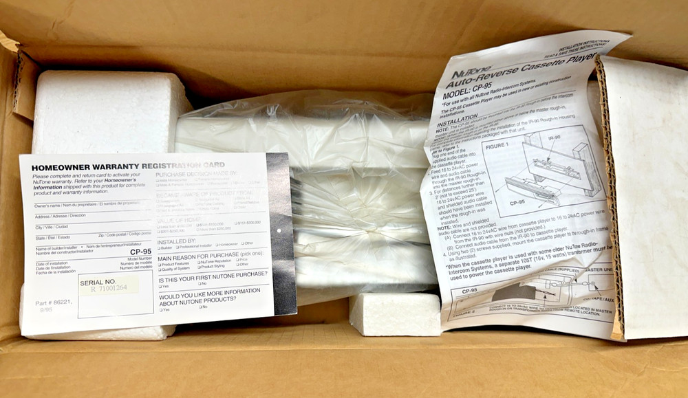 NuTone CP-95 Auto-Reverse Cassette Tape Deck Player for NuTone Intercoms