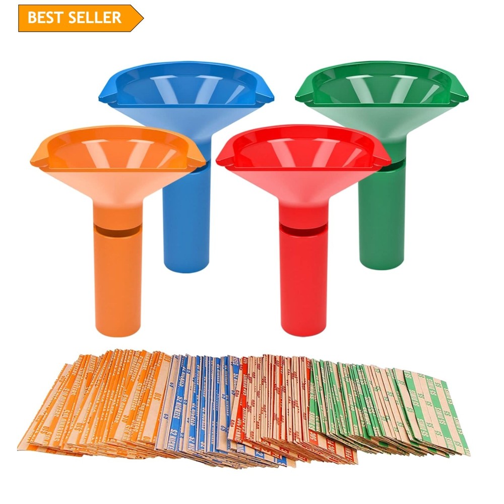 Durable Coin Sorting Tubes with 100 Kraft Paper Coin Wrappers - Compact Solution