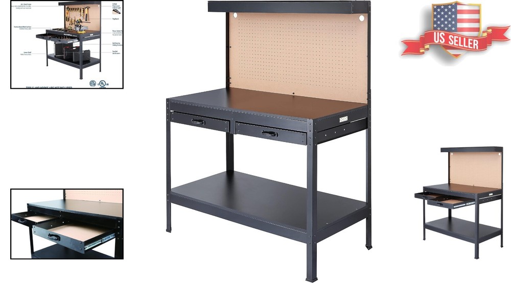 Multipurpose Workbench with Power Outlets & Light - Durable Steel Construction