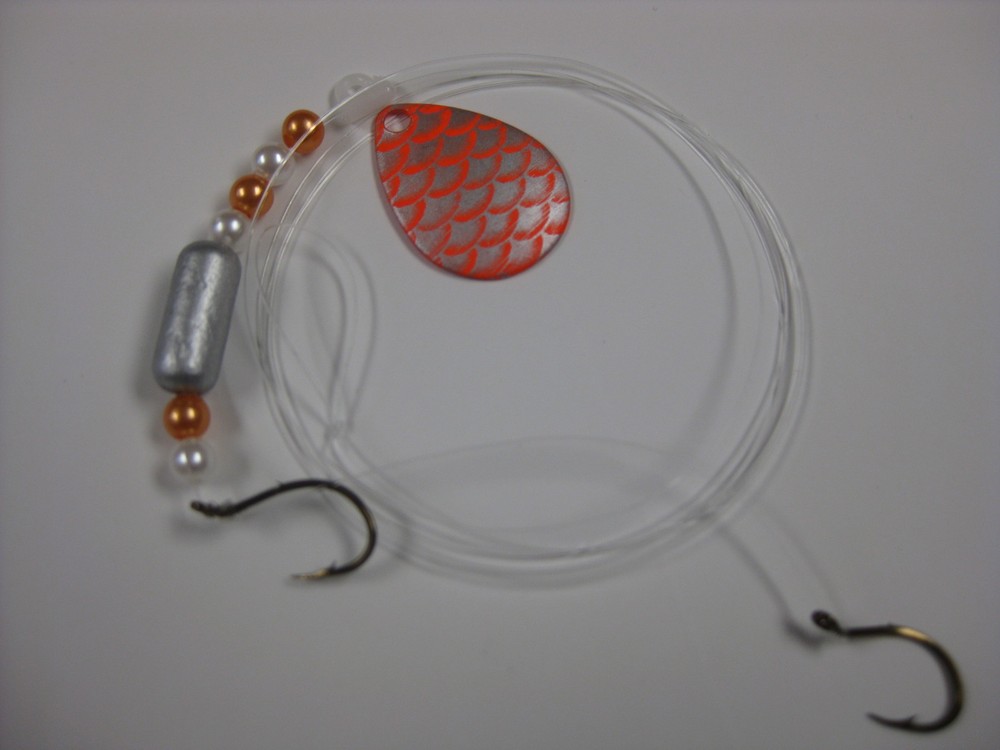 Walleye 2 Hook Floating Float Spinner Blades Rigs Crawler Harness(Orange Scale)