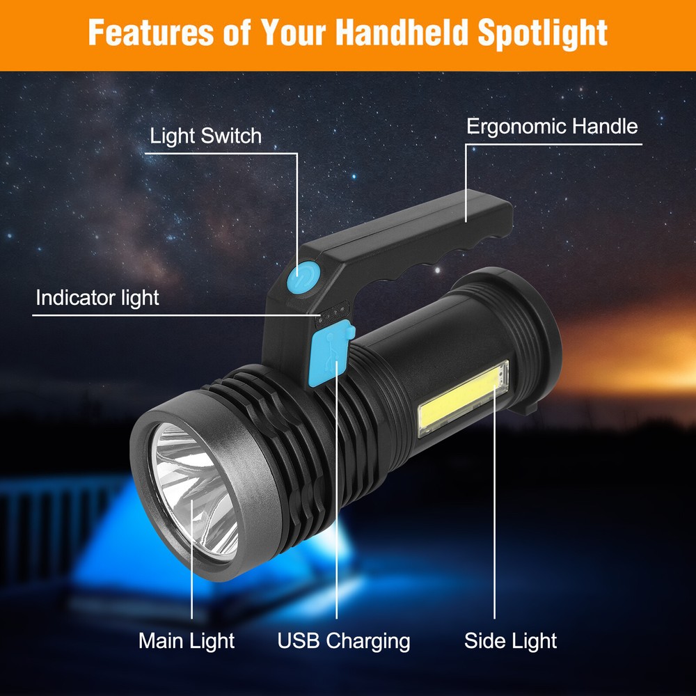 Super Bright LED Searchlight Portable Rechargeable Spotlight Handheld Flashlight