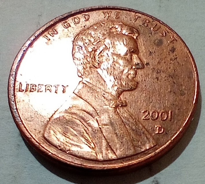 One Cent 2001 D Misaligned Die Obverse Error MAD DDO DDR