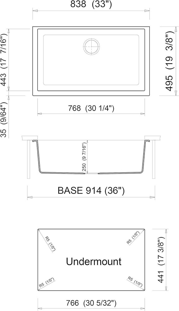 Black 33" Single Bowl Undermount Granite Composite Kitchen Sink AB3322UM-BLA