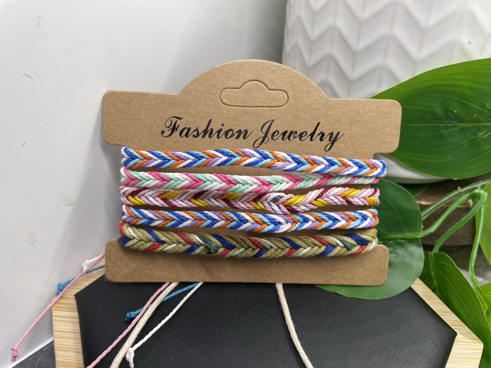 5 PC Braided Bracelet  Stackable Adjustable Tie Free Ship B5229