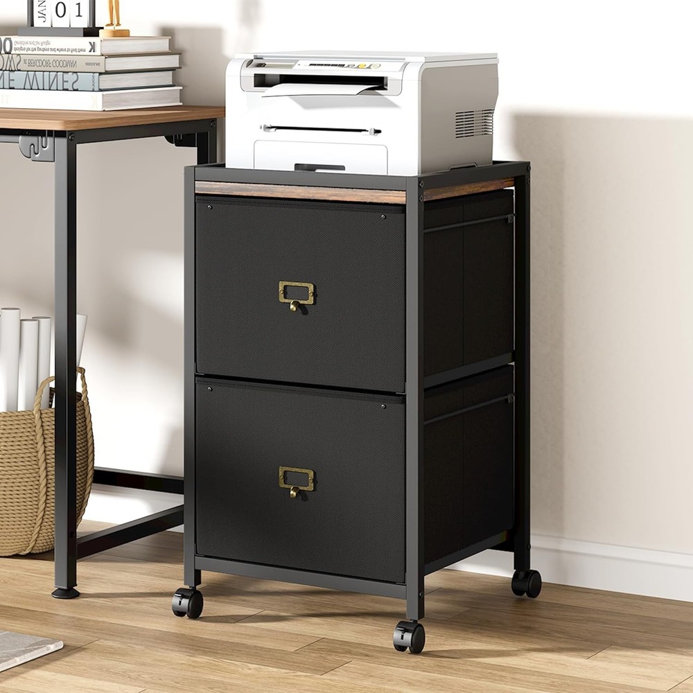 2 Drawer Mobile File Cabinet, Rolling Printer Stand, Vertical Filing Cabinet