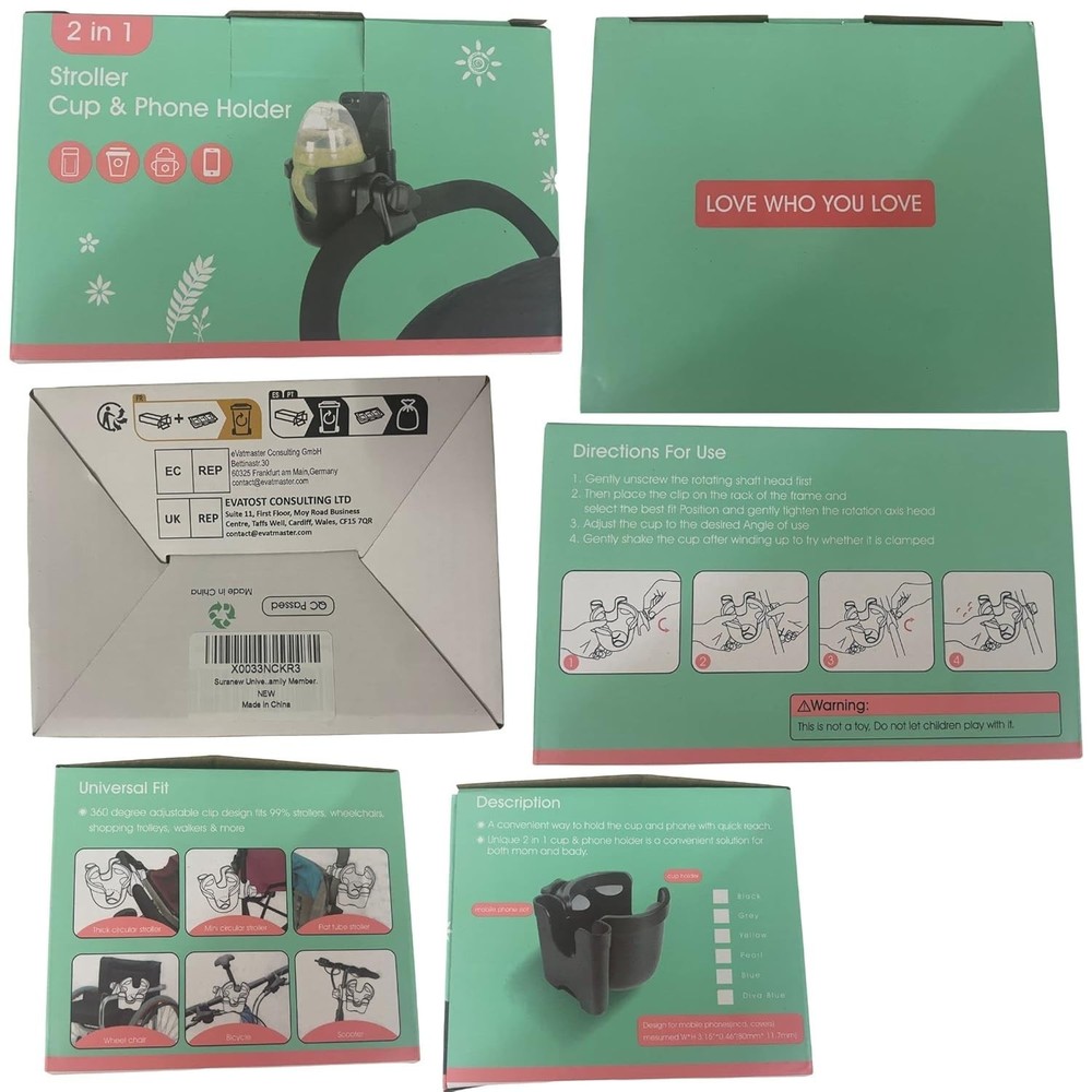 Universal Stroller Cup Holder, Adjustable Drink Holder with Phone Holder for ...