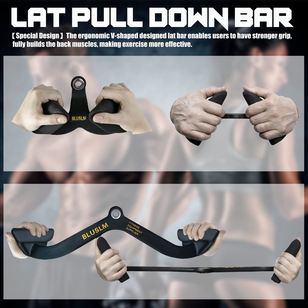 LAT Pull Down Bar for Cable Machine, LAT Pulldown Attachments T-bar V-bar Cab...