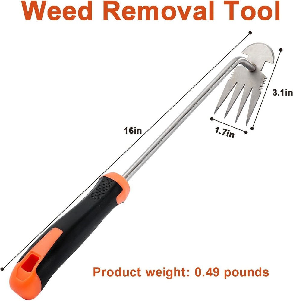 Weed Puller Tool, Rubber Handle Garden Manual Weeder Tool, Portable Stainless St