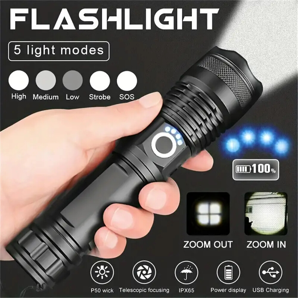 Super-Bright 12000000 LM LED Tactical Flashlight With Rechargeable Battery