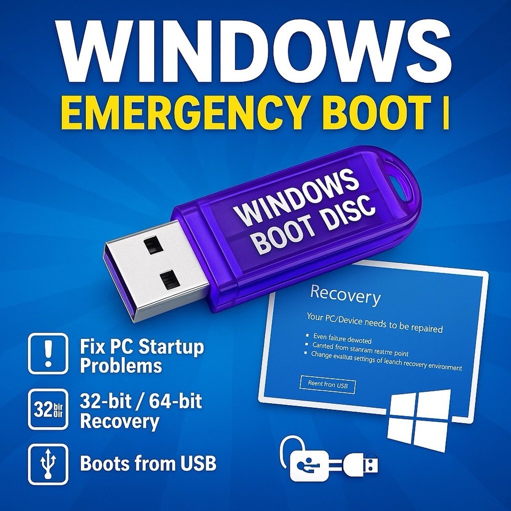 Windows Emergency Boot USB Repair Drive 32/64 Bit – Fix Startup & Boot Errors