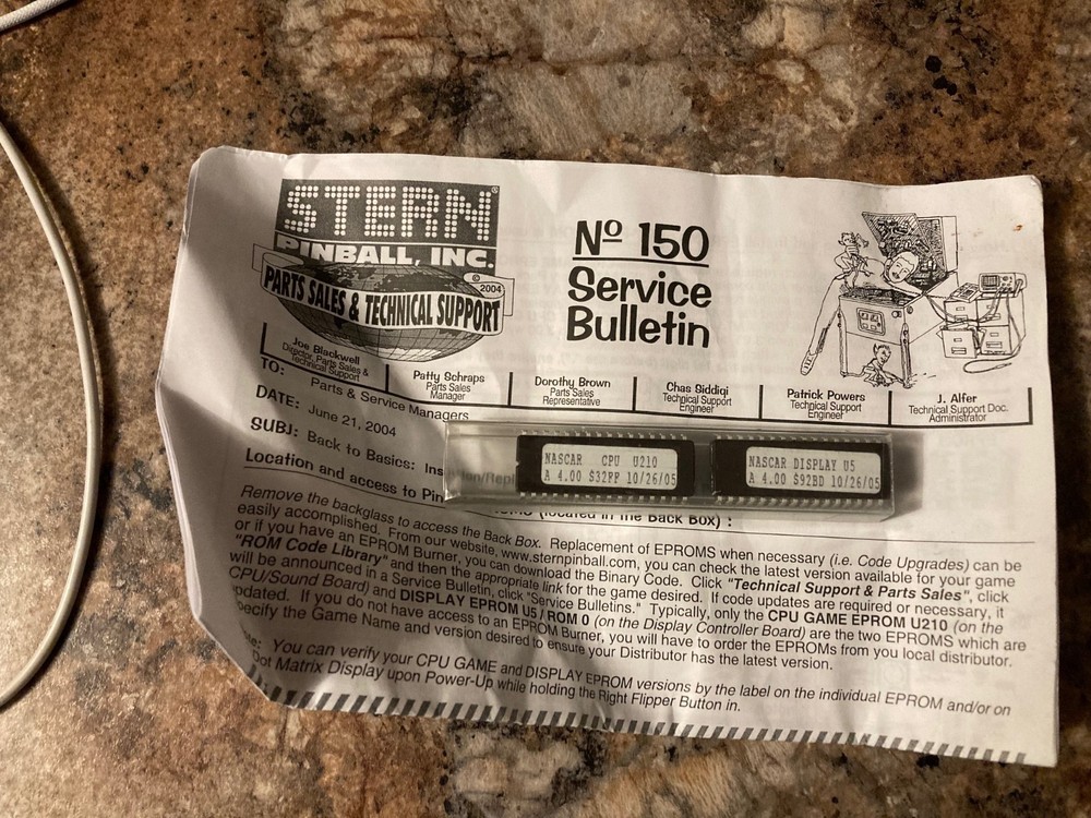 Stern Nascar pinball machine rom chips