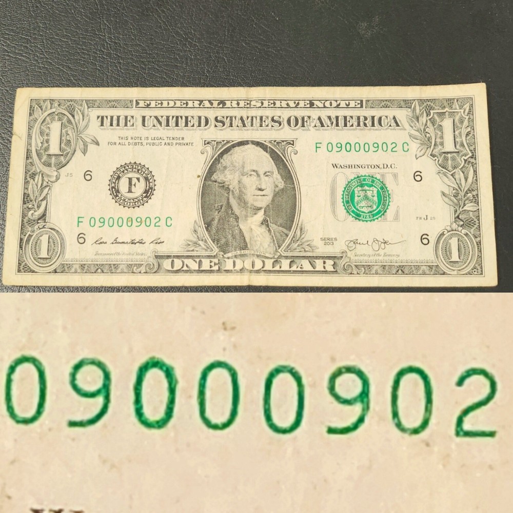 $1 RADAR, BINARY ( ALMOST )SERIAL NUMBER 09 000 90 2