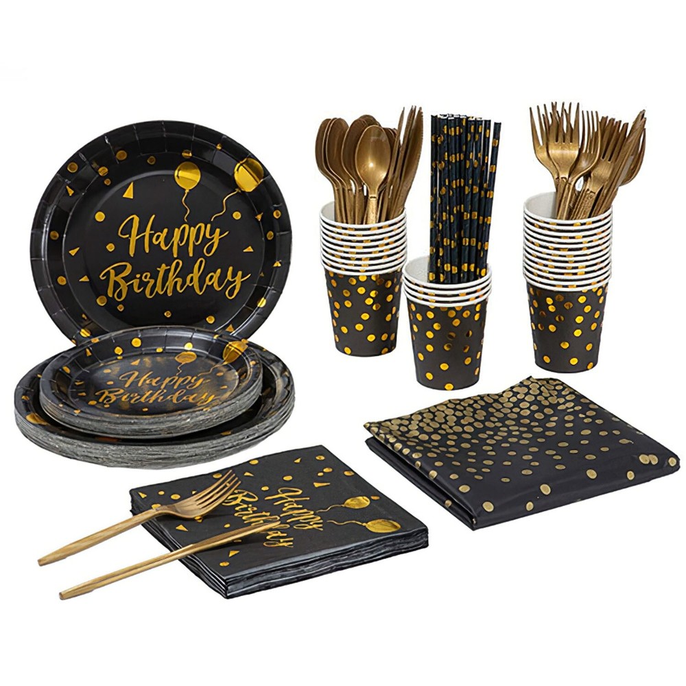 Disposable Dinnerware Set (25 Guests) Plastic Plates Cups Fork for Party Wedding
