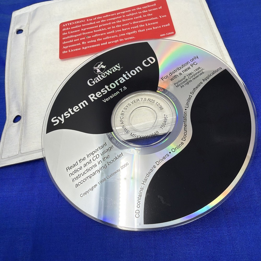 Vintage Gateway System Restoration CD Version 7.5 PC Software Disc