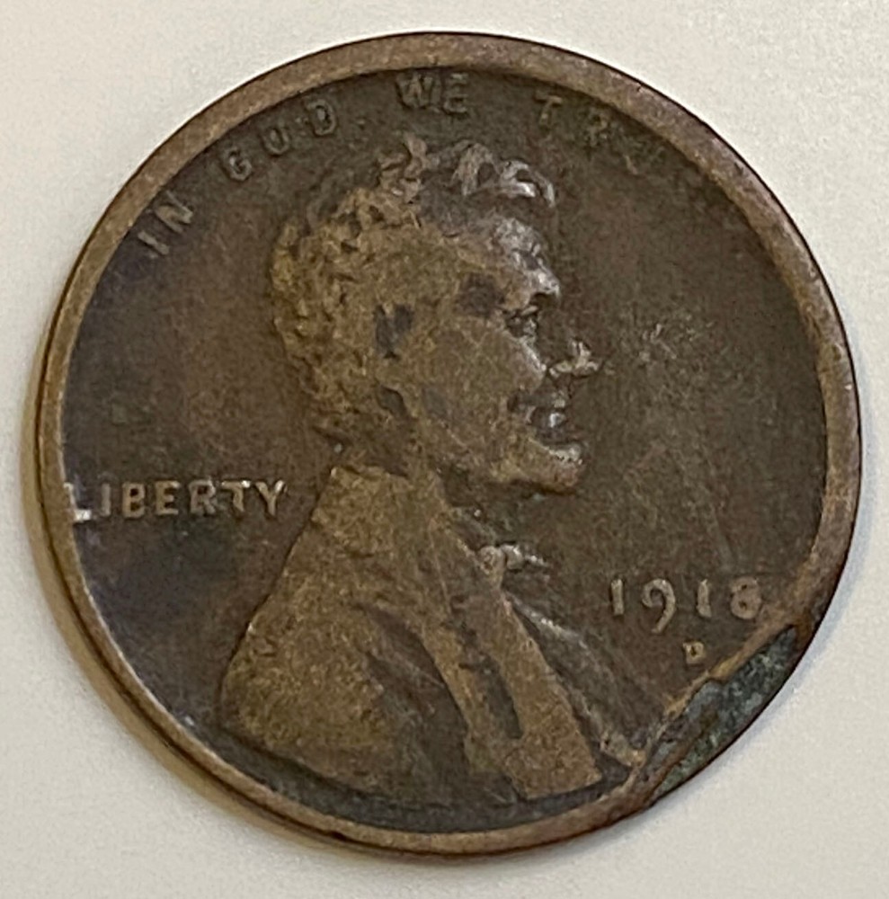 1918 D Lincoln Wheat Cent- Edge Error If Not Damage- Fr/AG