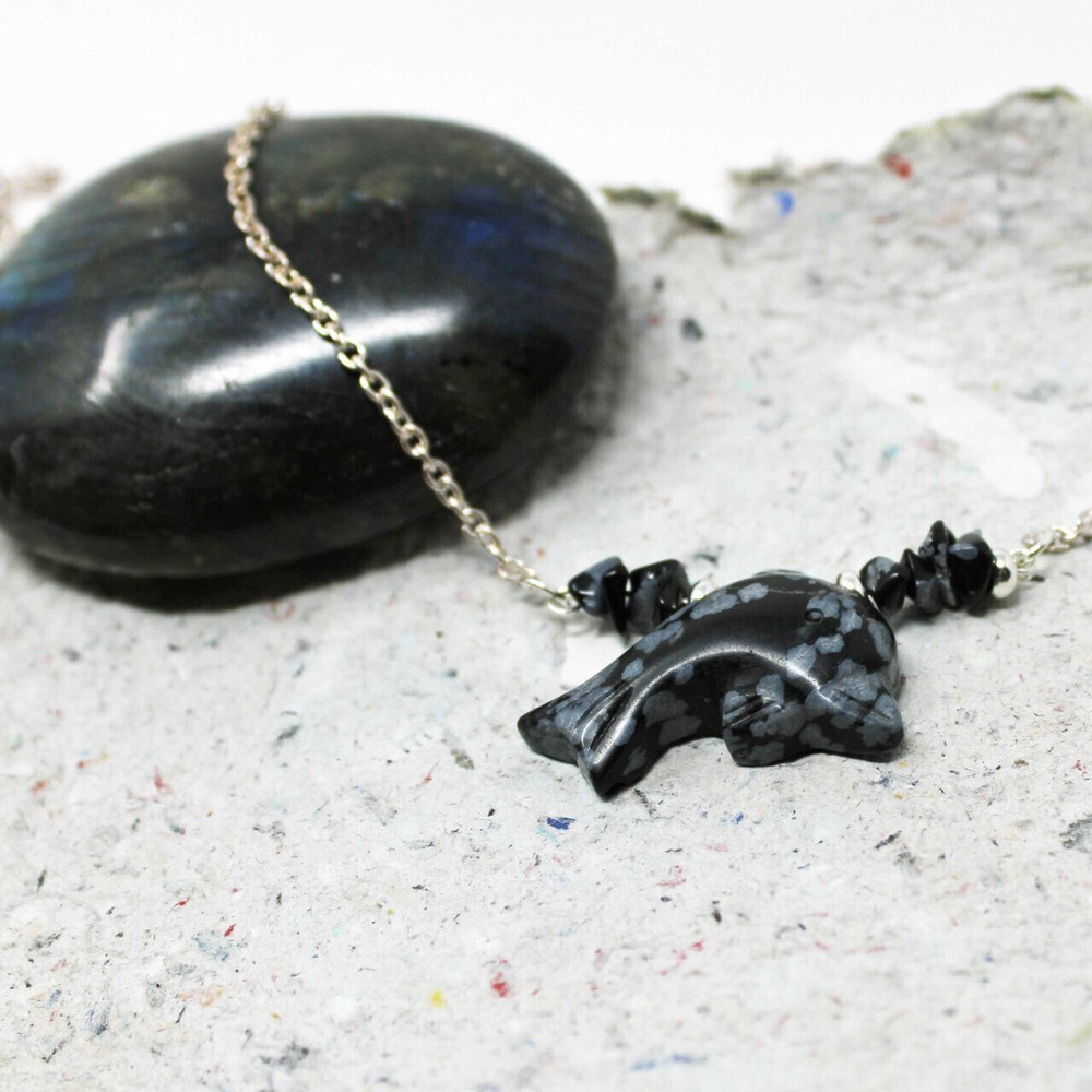 DOLPHIN STONE NECKLACE snowflake obsidian