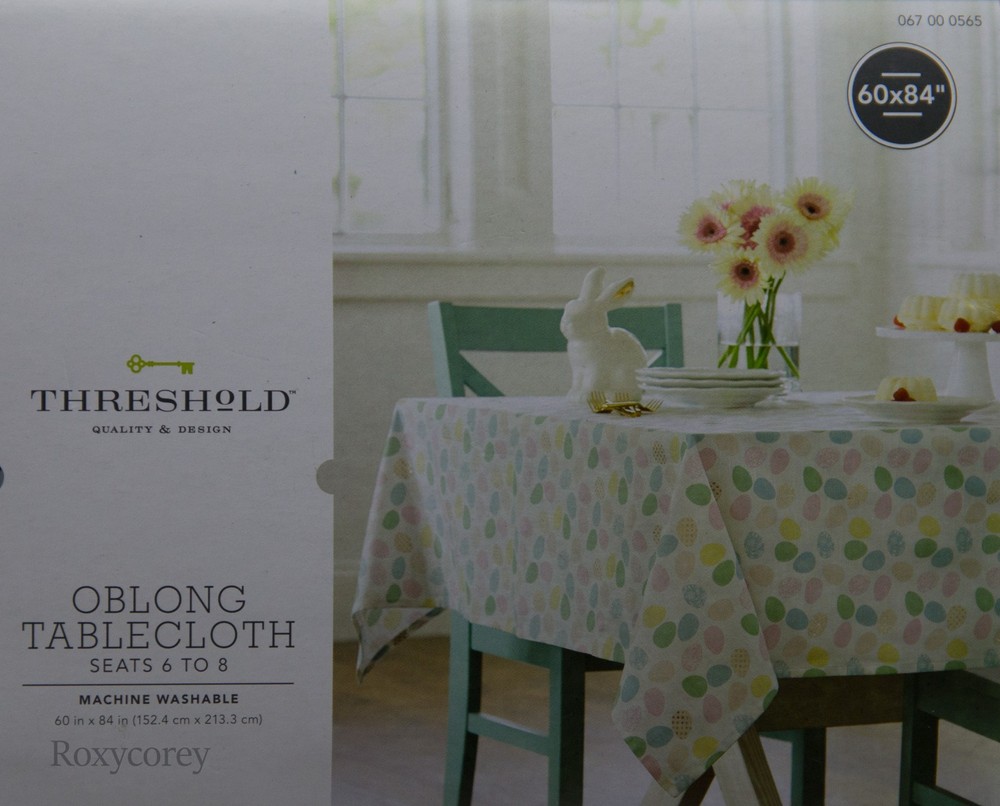Threshold White with Spring Easter Pastel Eggs 60x84 Oblong Tablecloth NWT