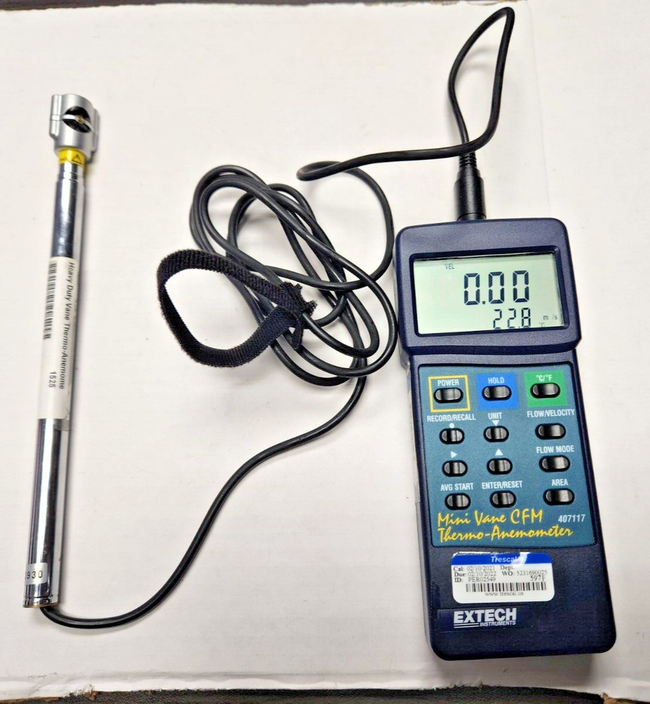 Extech 407117 Anemometer with Telescoping Antenna Sensor & Case