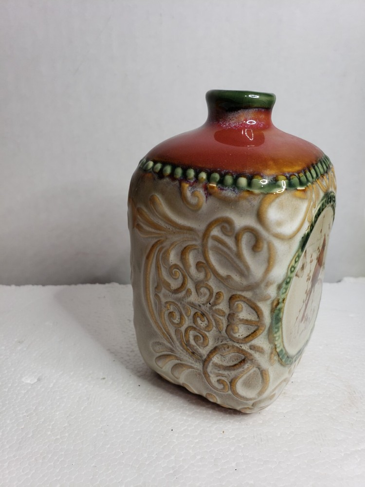 Decorative Ceramic Bottle Vase Cardinal Red Bird