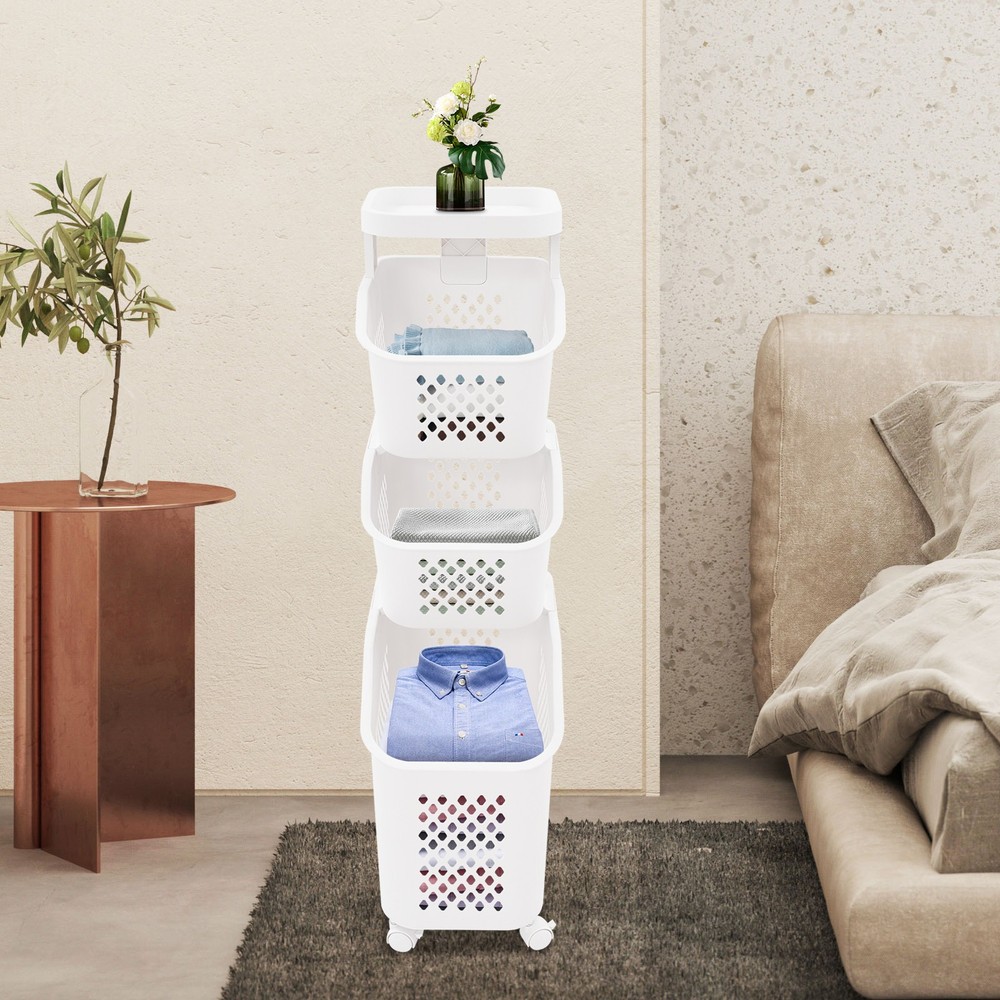 Rolling Laundry Baskets 3 Tiers Laundry Basket with Wheels Modern Laundry Hamper