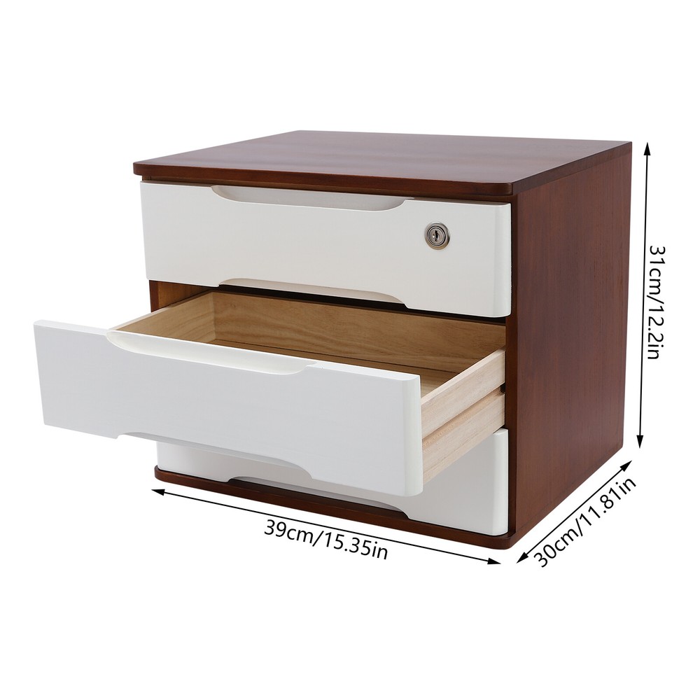 Wooden Desktop Storage Box Drawer Office Home Table Display Organizer with Lock.