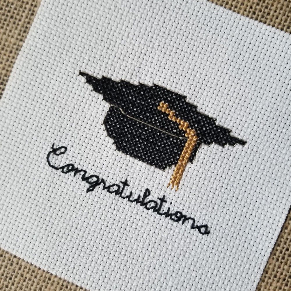 Finished Completed Cross Stitch Congratulations Graduation Cap Piece