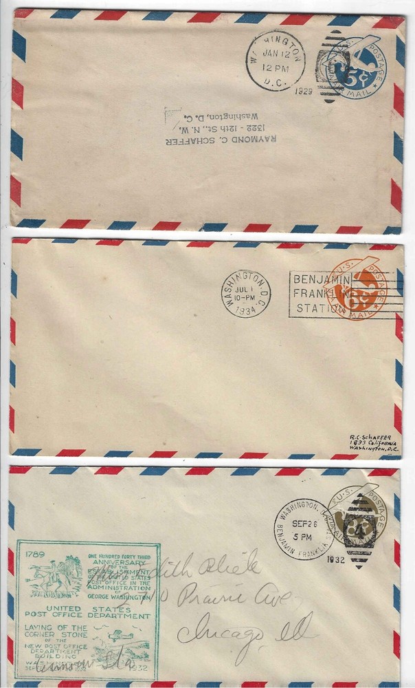 FDC's   #UC1, UC3, UC7 --   DC  cxls  --  Postal Stationary