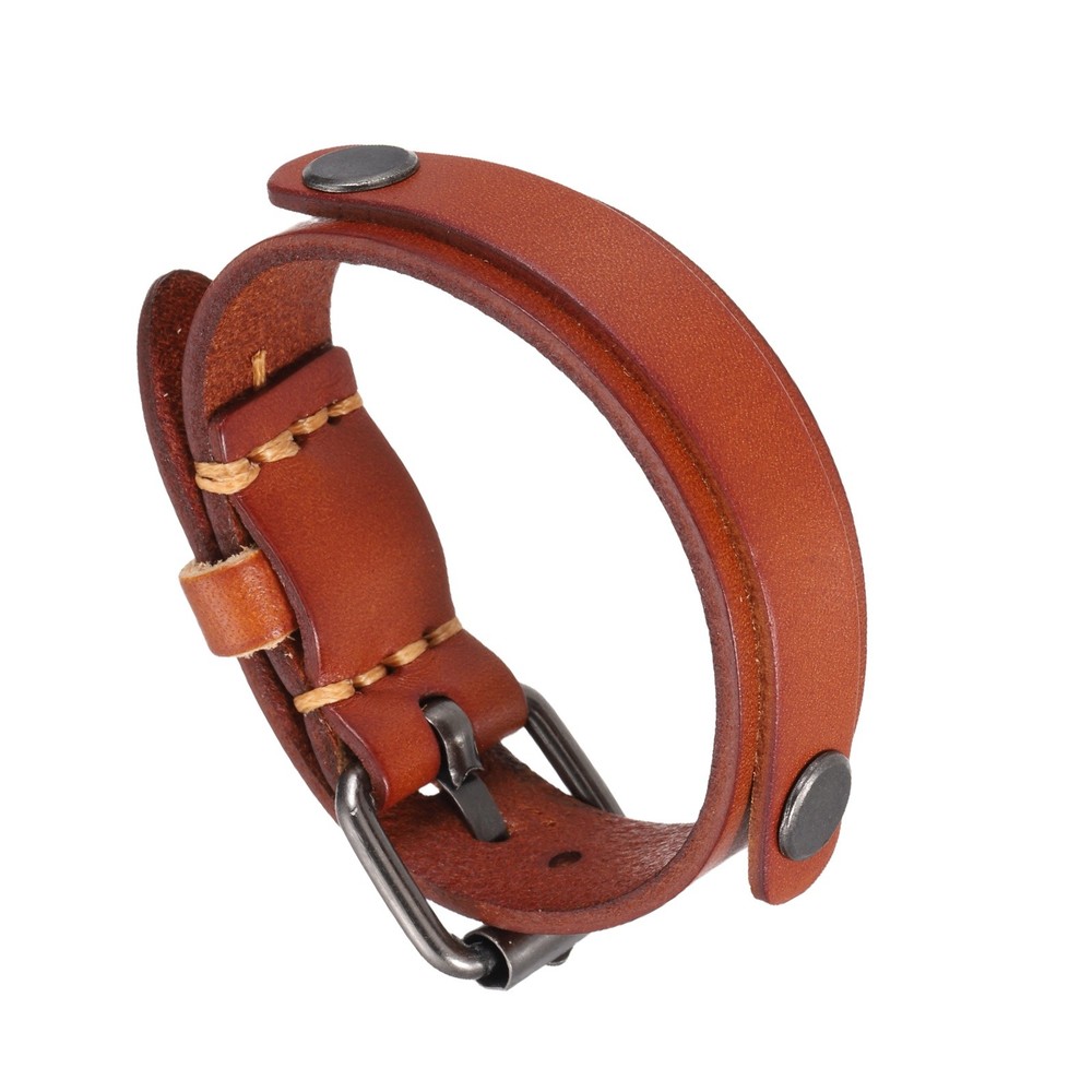 Plain Leather Bracelets Buckle Bangle,Light Brown Rivets Bracelets
