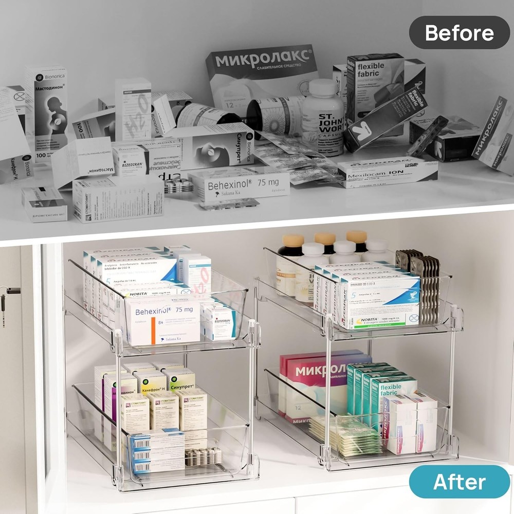 Space-Saving 2 Tier Storage Solution for Bathroom & Pantry - 11.8" x 7.5" x 10"