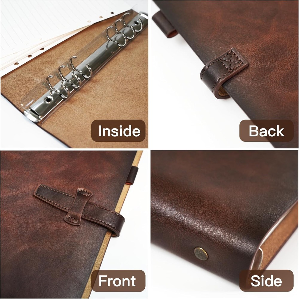 Refillable A5 Leather Binder Notebook, Reusable Leather Journal, Vintage Orga...