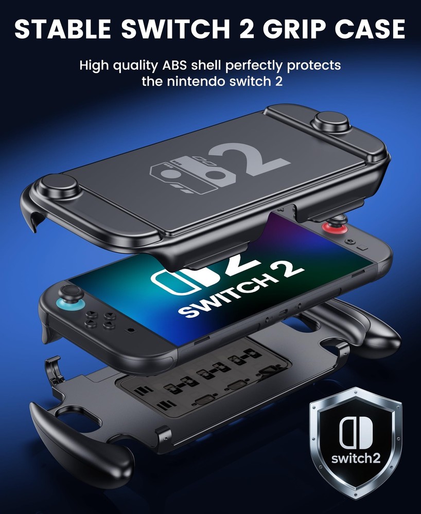 Enhanced Switch 2 Grip - Ergonomic Hard Shell with 6 Game Slots & Front Cover...