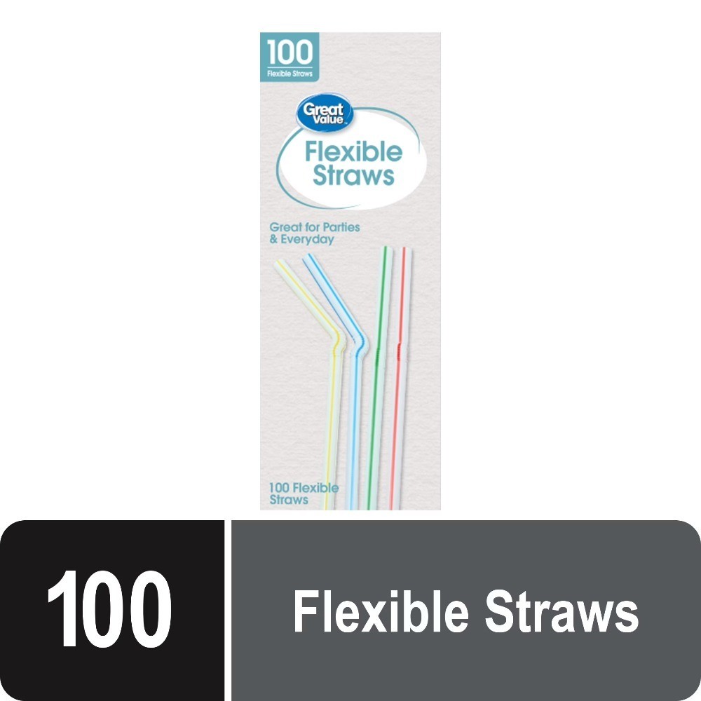 (4 pack) Plastic Disposable Flexible Straws, Multi-Color, 100 Count