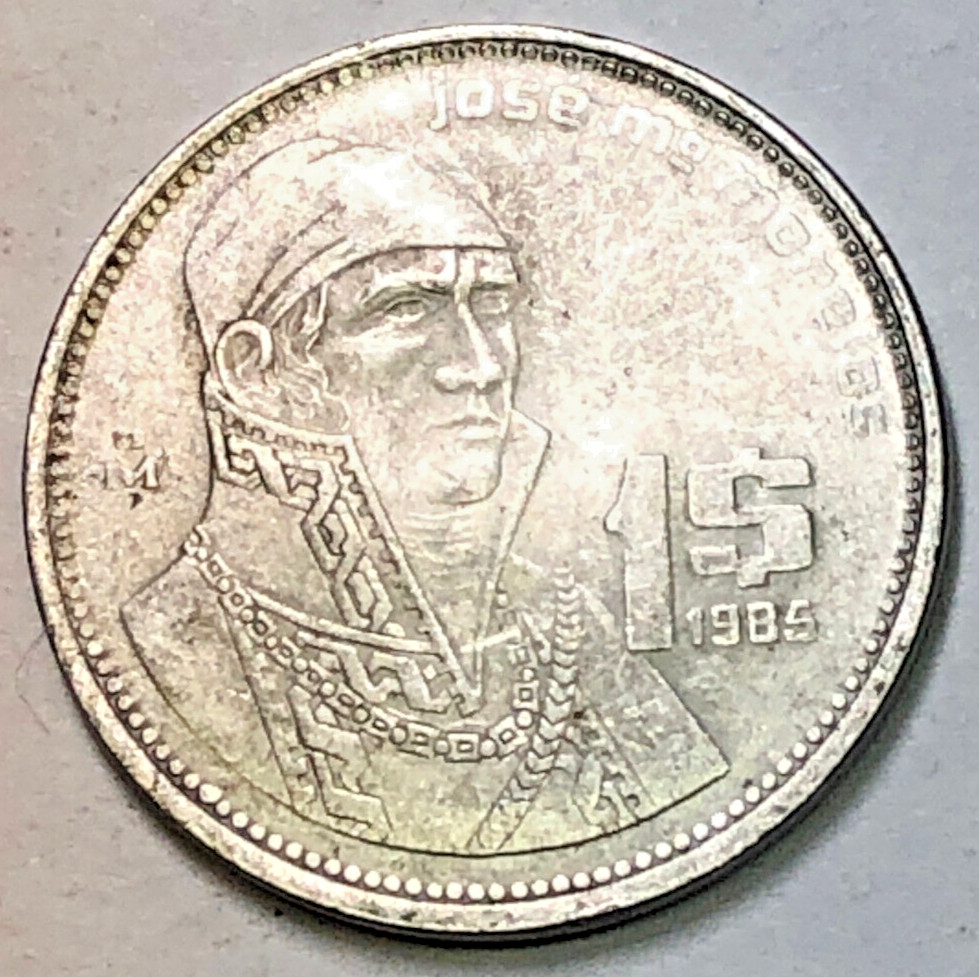 1985 Mexico Mexican One 1 Peso Pavon Eagle Coin